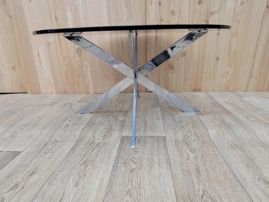 Vintage Pace Collection JAX Chrome Base Round Tinted Glass Top Coffee Table