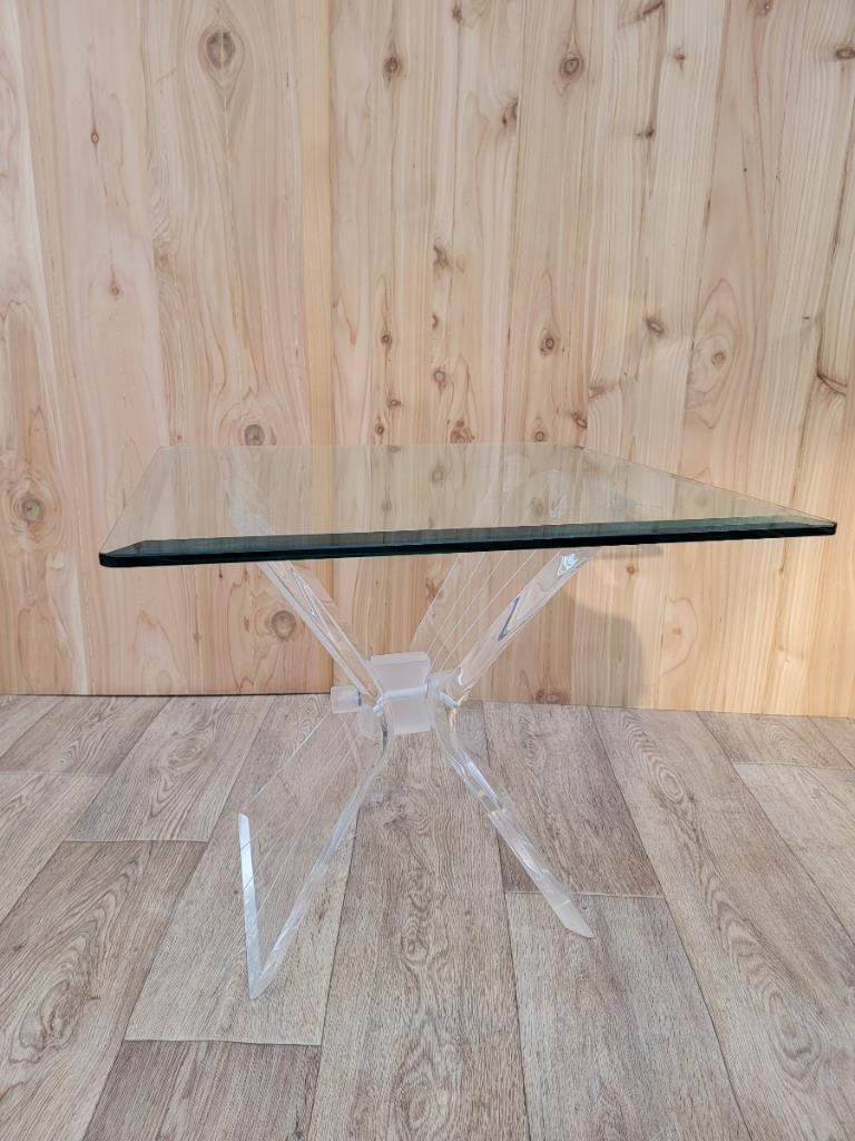Mid-Century Carved Lucite Butterfly Base Glass-Top Accent Table