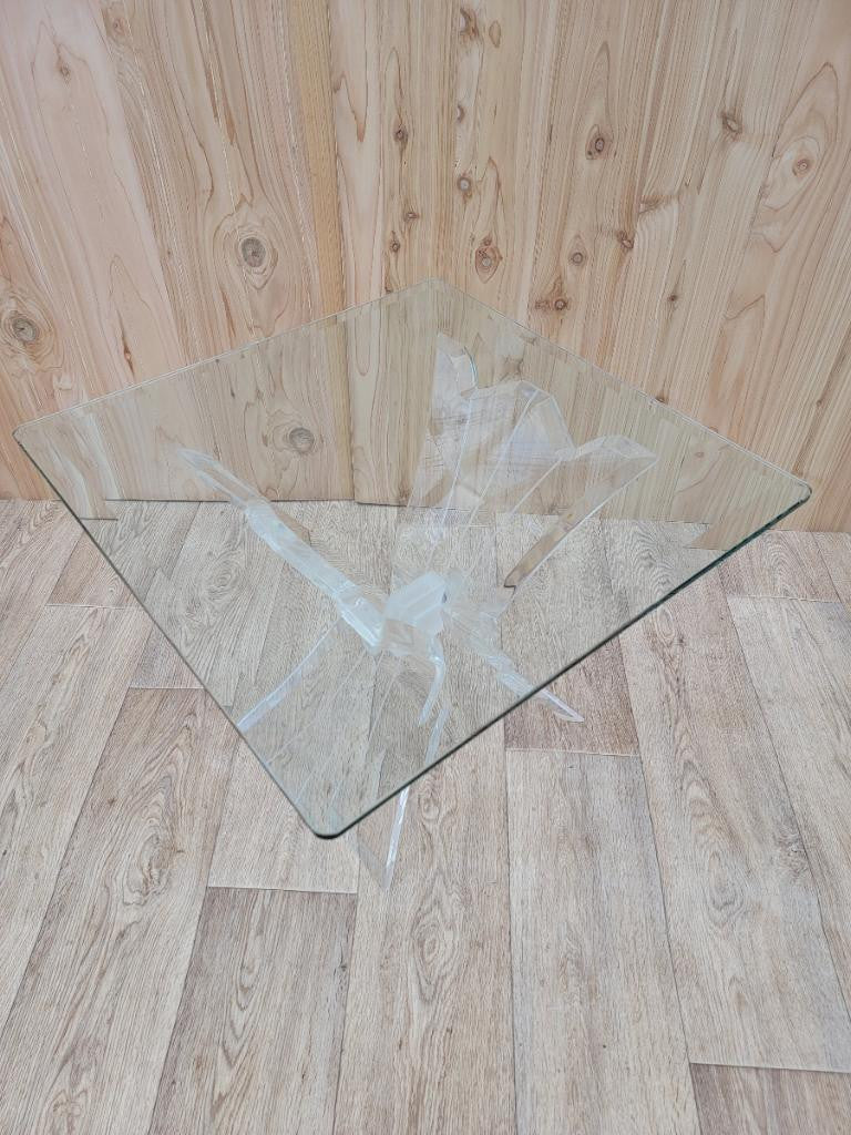 Mid-Century Carved Lucite Butterfly Base Glass-Top Accent Table