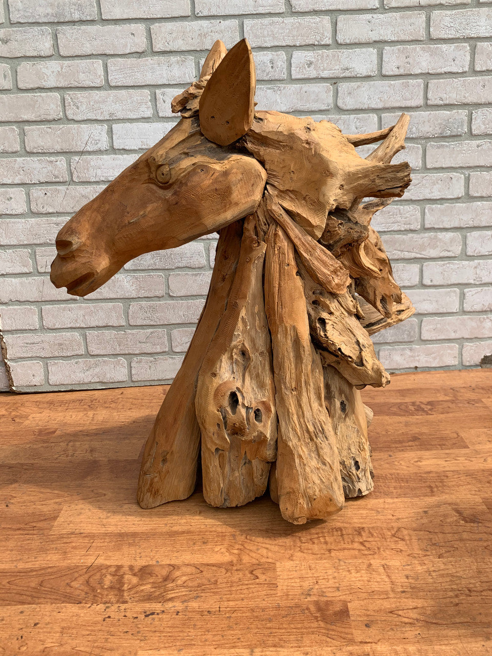 Rustic Handmade Driftwood Horse Head Statue