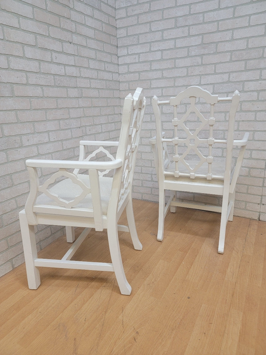 Mid Century Frances Elkins Style White Chinoiserie Chairs - Pair