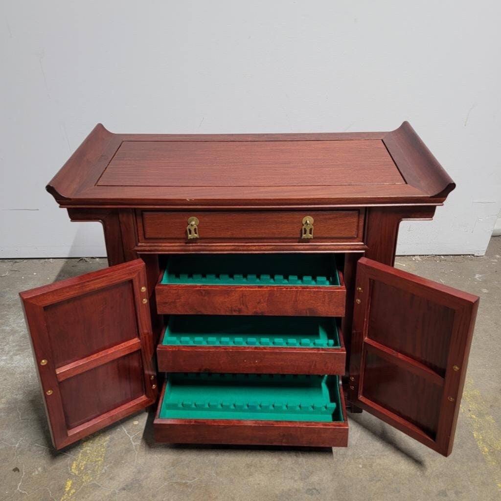 Vintage Asian Modern Pagoda Style Chinese Rosewood Altar Storage Chest