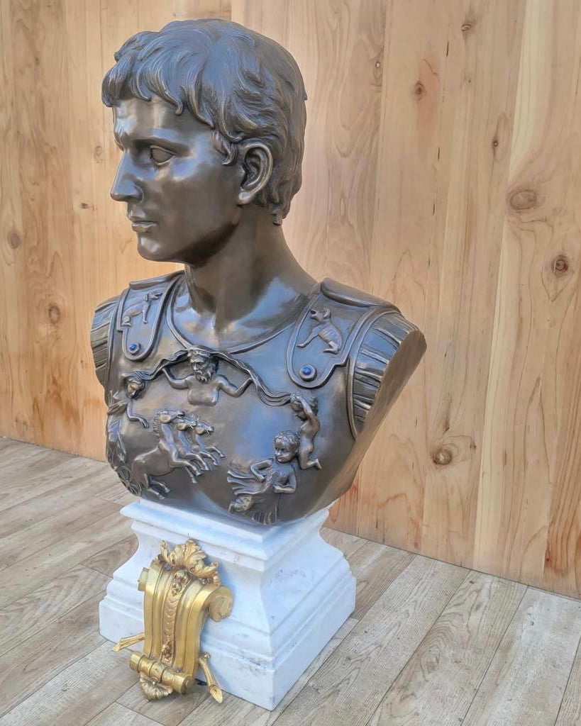 Vintage Italian Grand Tour Bronze Bust of Julius Augustus Caesar