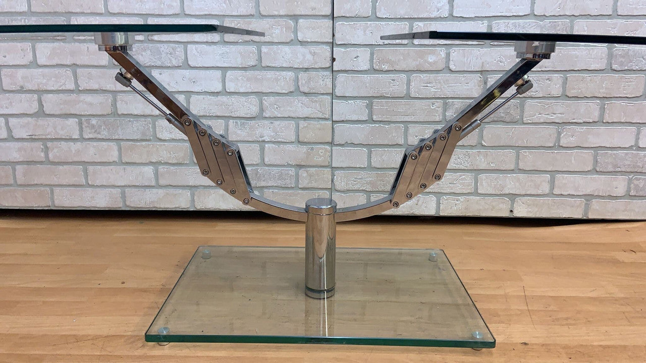 Vintage Italian Mod Glass Top Extending 2 Arm Cocktail Table