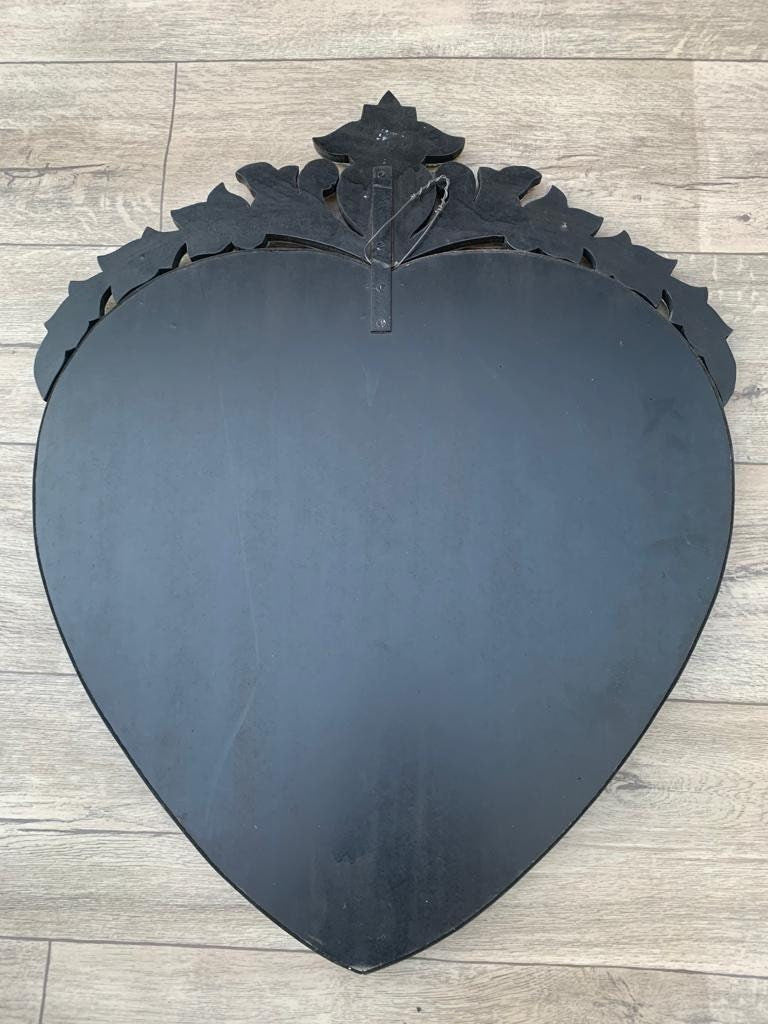 Vintage Mid Century Etched Venetian Glass Heart Mirror