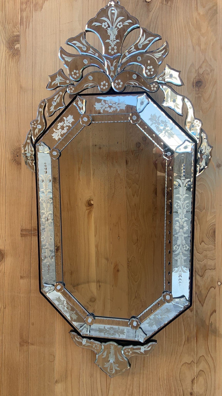Vintage Venetian Etched Glass Wall Mirror