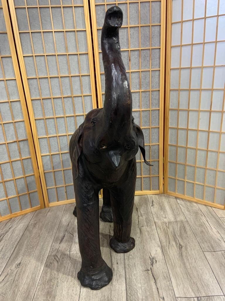 Vintage Leather Elephant Sculpture