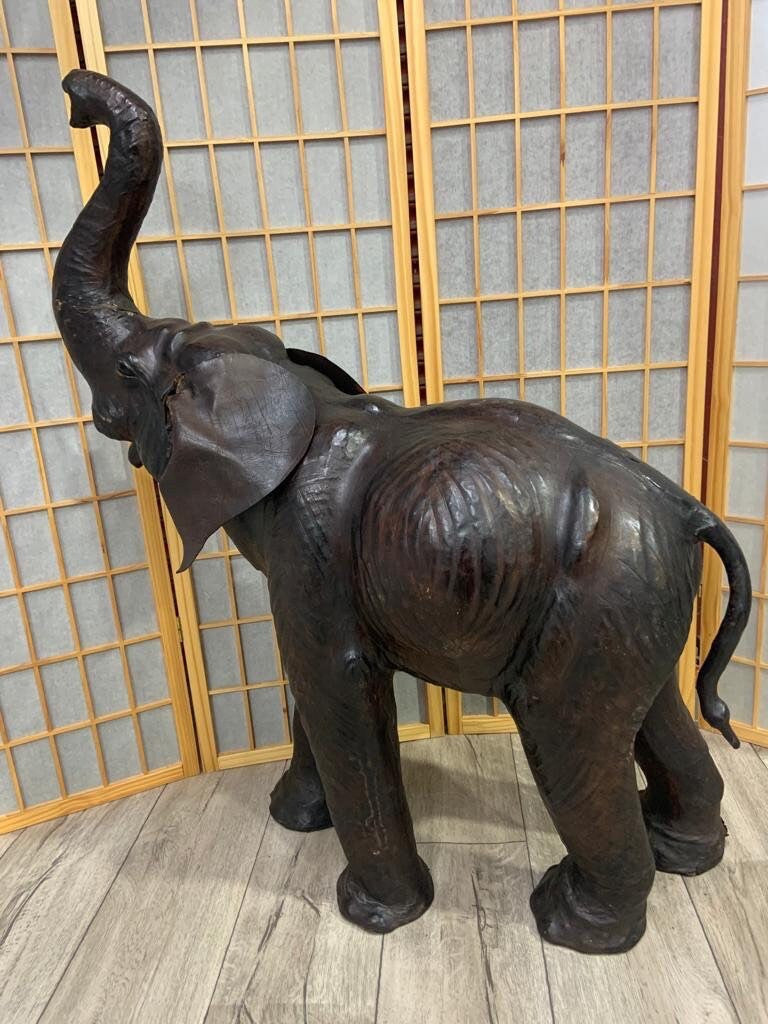 Vintage Leather Elephant Sculpture