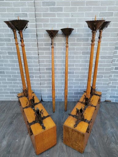 Antique English Gothic Removable Candle Torch Set - Pair