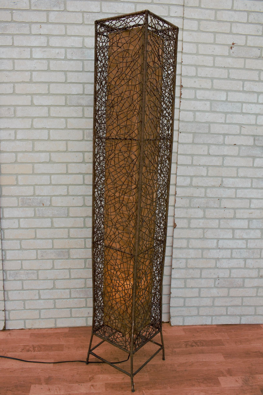 Mid Century Modern Italian Rattan and Fabric Floor Lamp