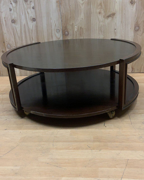 Vintage Two Tier Round Wood Coffee Table on Casters