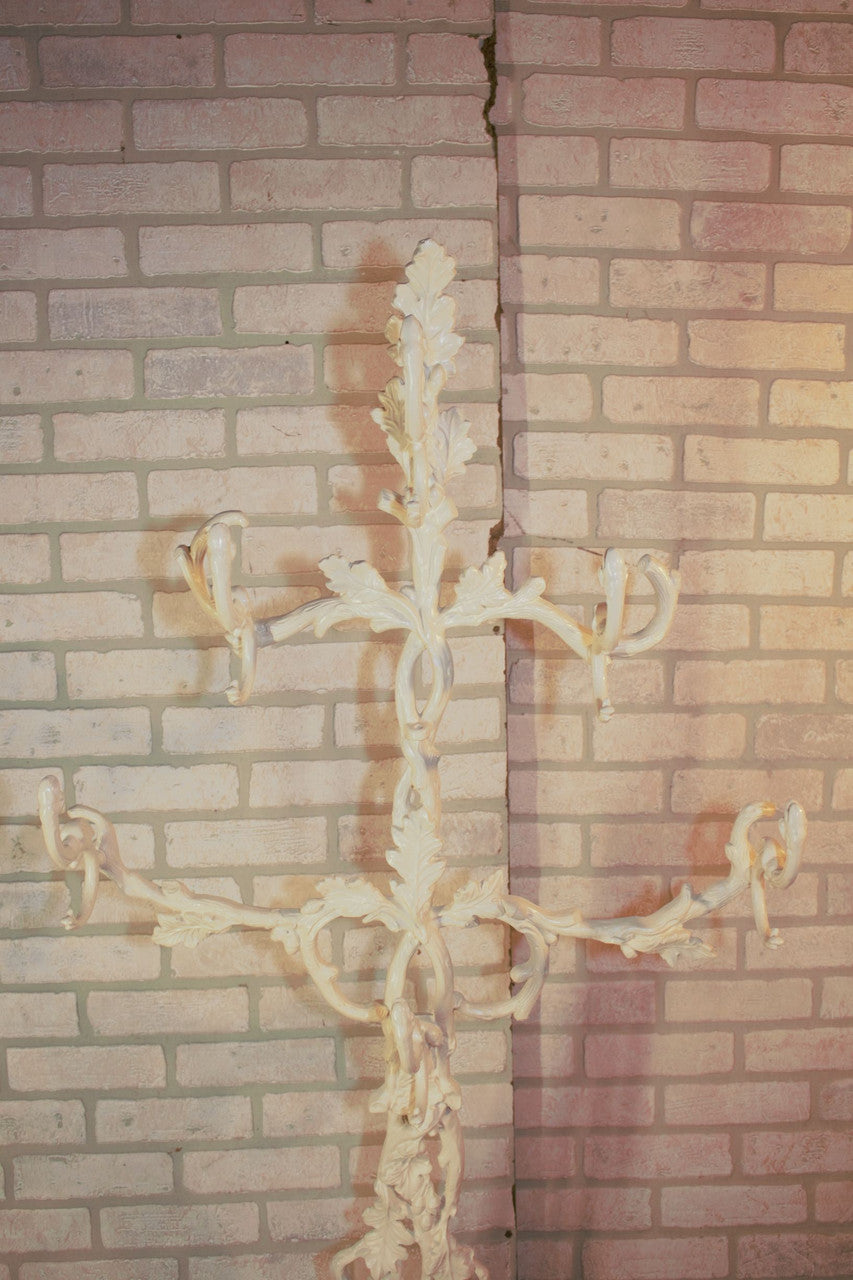 Victorian Style Ornate White Painted Metal Coat Rack