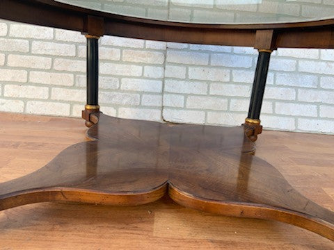 Vintage Empire Collection Round Burl Wood Coffee Table with Beveled Glass by John Widdicomb