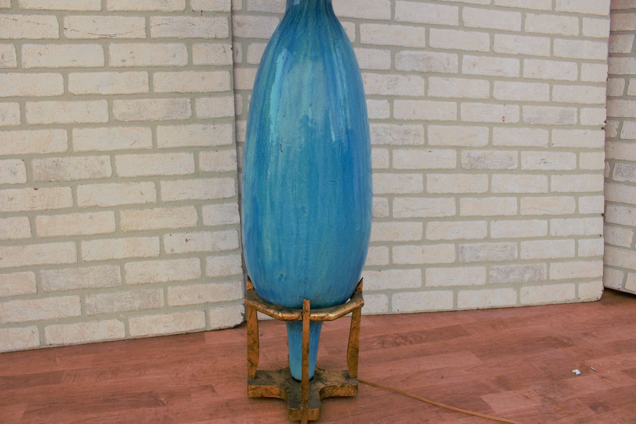 Regency Oversized Turquoise Table Lamp with Large Gold Lamp Shade