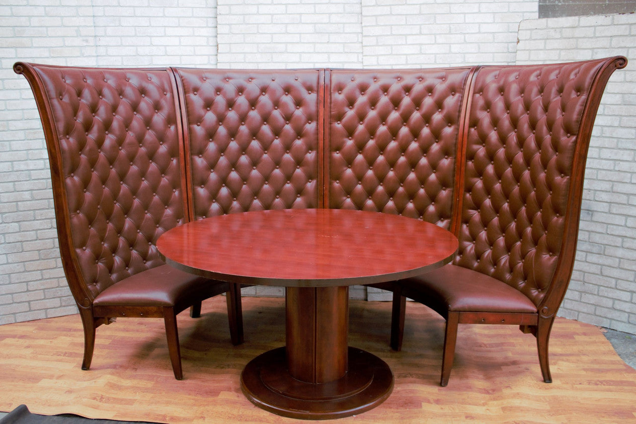 Vintage Asian Custom Semi Circular Tea Booth in Mahogany and Tufted Le ...