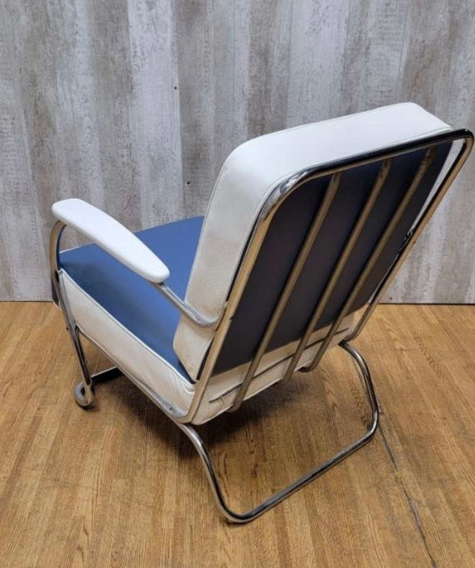 Art Deco Mucke-Melder Tubular Steel Lounge Chair Newly Upholstered in Leather