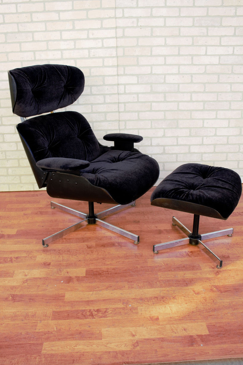 Mid Century Modern Eames Style Plycraft Chair and Ottoman Newly Upholstered - 2 Piece Set
