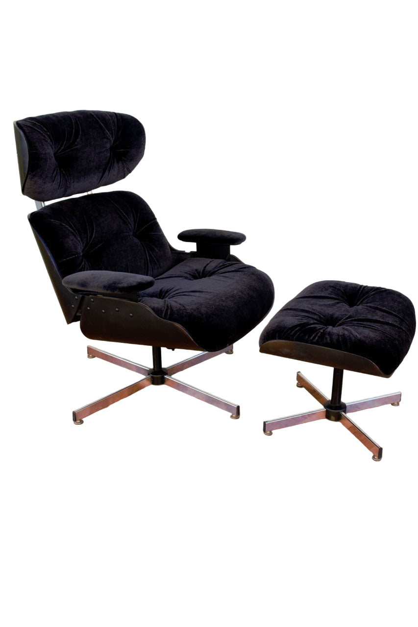 Leather Eames Lounge Chair Mohair Herman Miller® Black Mohair