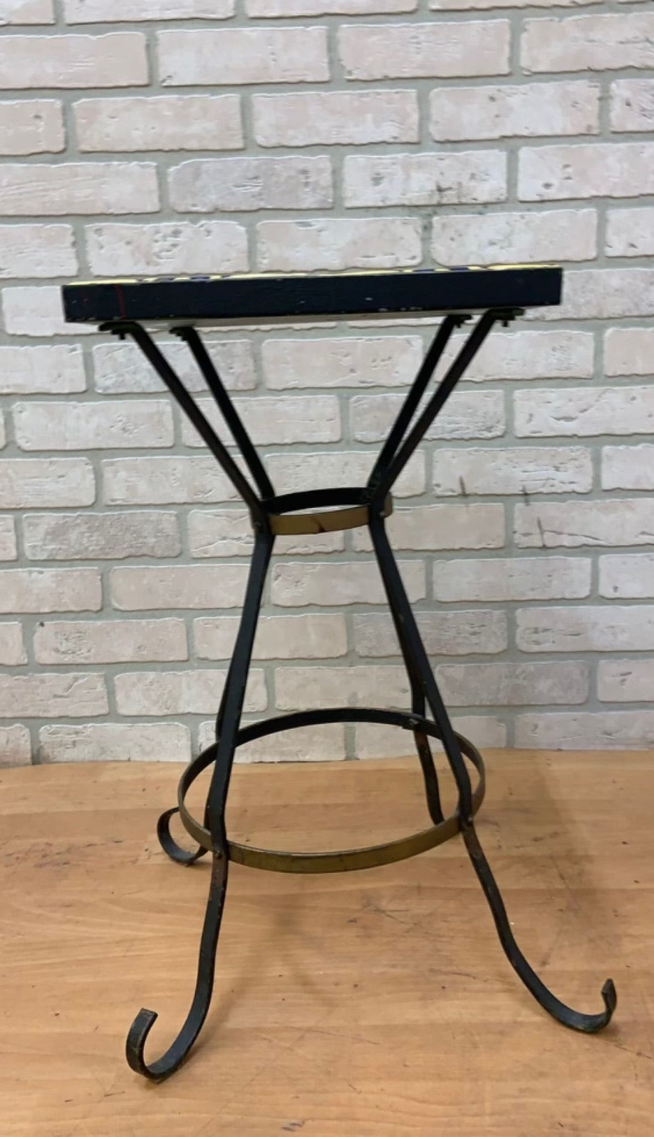 Vintage Wrought Iron Tile Top Accent Table