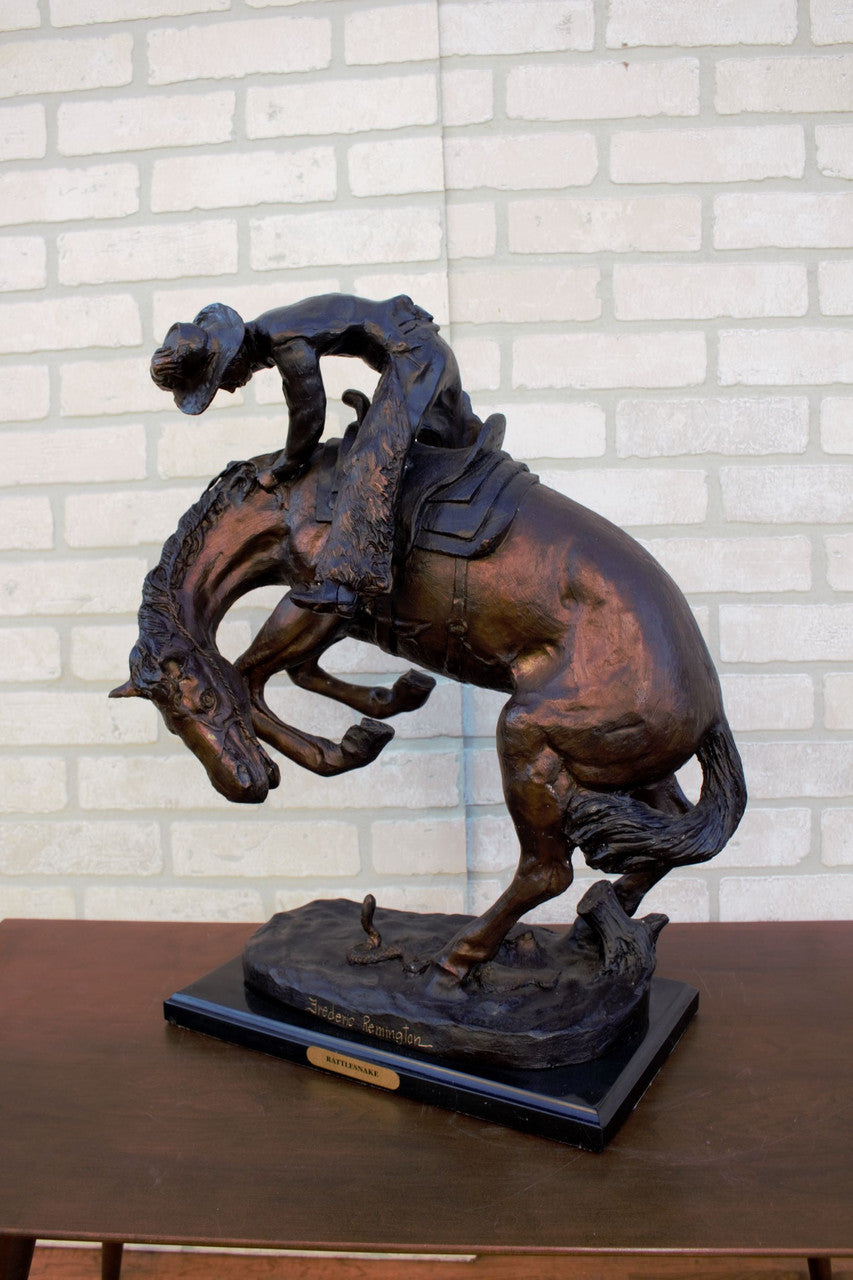 Vintage Large Frederic Remington Rattlesnake Bronze Sculpture