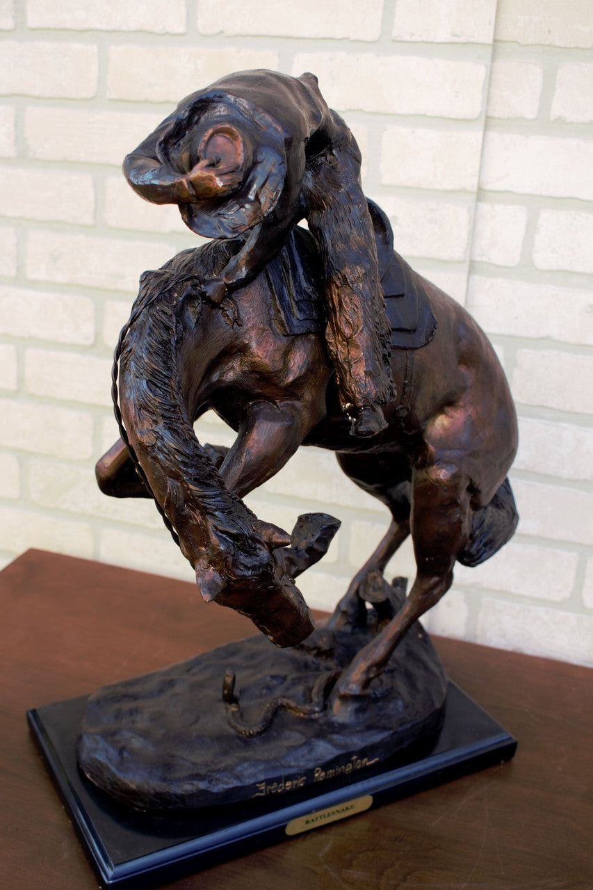Vintage Large Frederic Remington Rattlesnake Bronze Sculpture