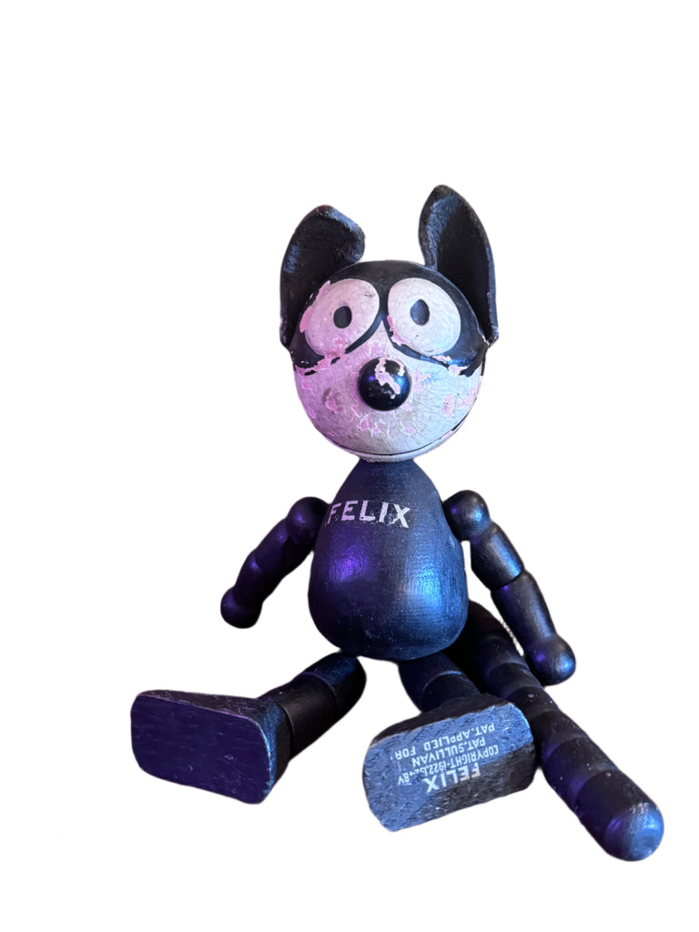 Antique Felix The Cat Wooden and Leather Toy