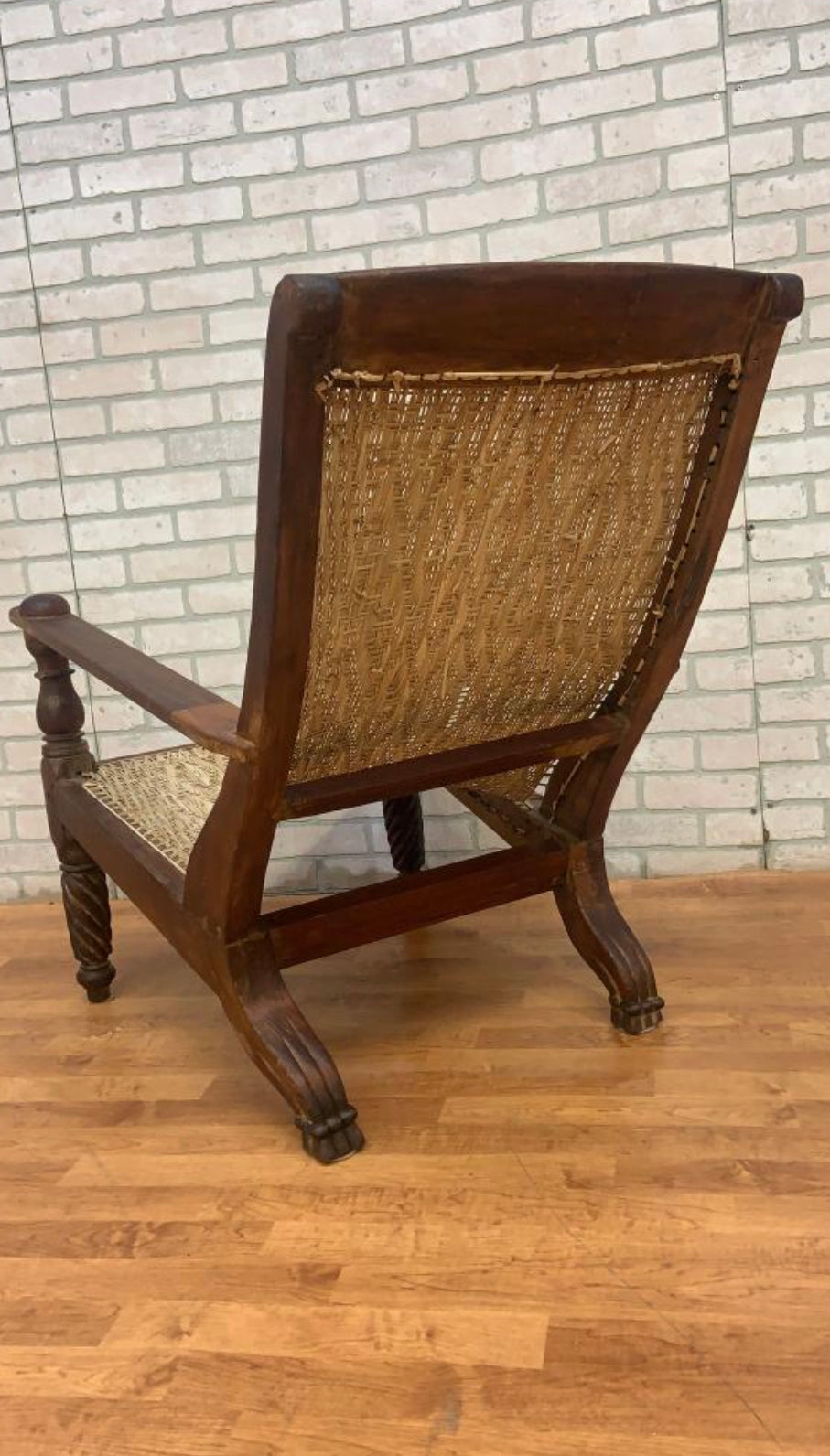Antique Woven Back British Colonial Plantation Tea Chair