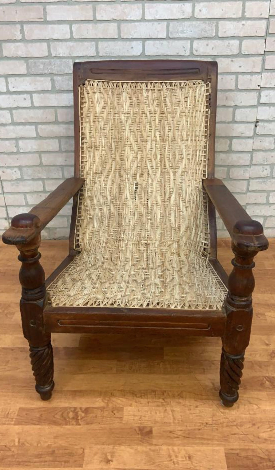 Antique Woven Back British Colonial Plantation Tea Chair