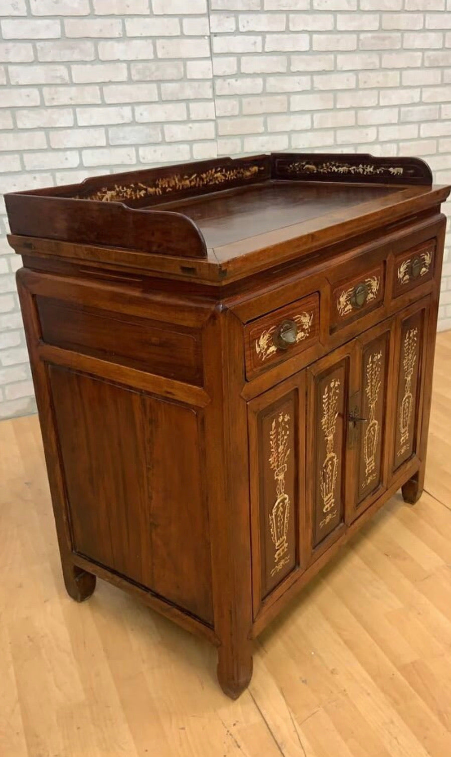 Antique Chinese Jiangsu Province Rosewood with Bone Inlay Sideboard Cabinet