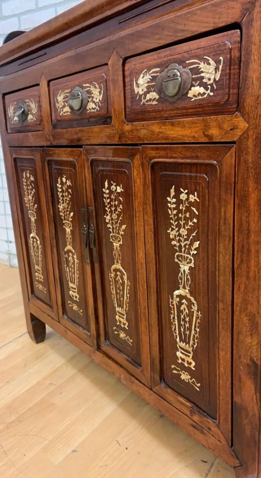 Antique Chinese Jiangsu Province Rosewood with Bone Inlay Sideboard Cabinet