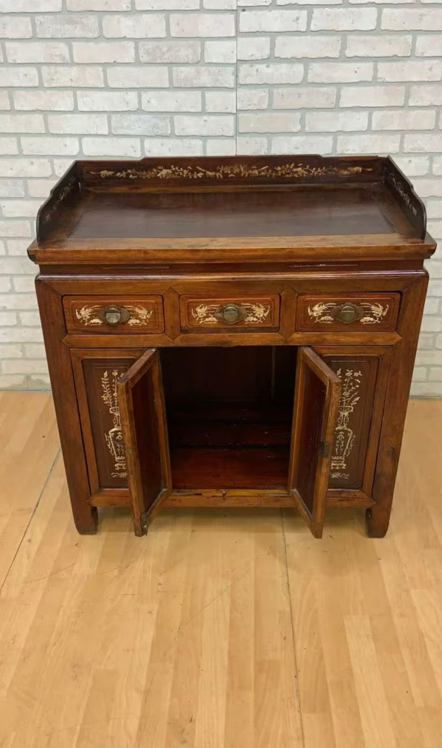 Antique Chinese Jiangsu Province Rosewood with Bone Inlay Sideboard Cabinet