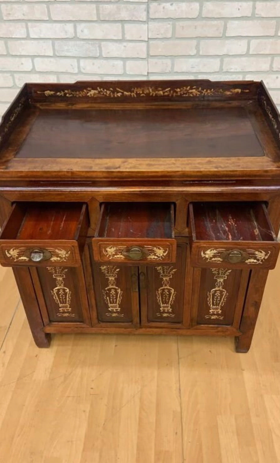 Antique Chinese Jiangsu Province Rosewood with Bone Inlay Sideboard Cabinet