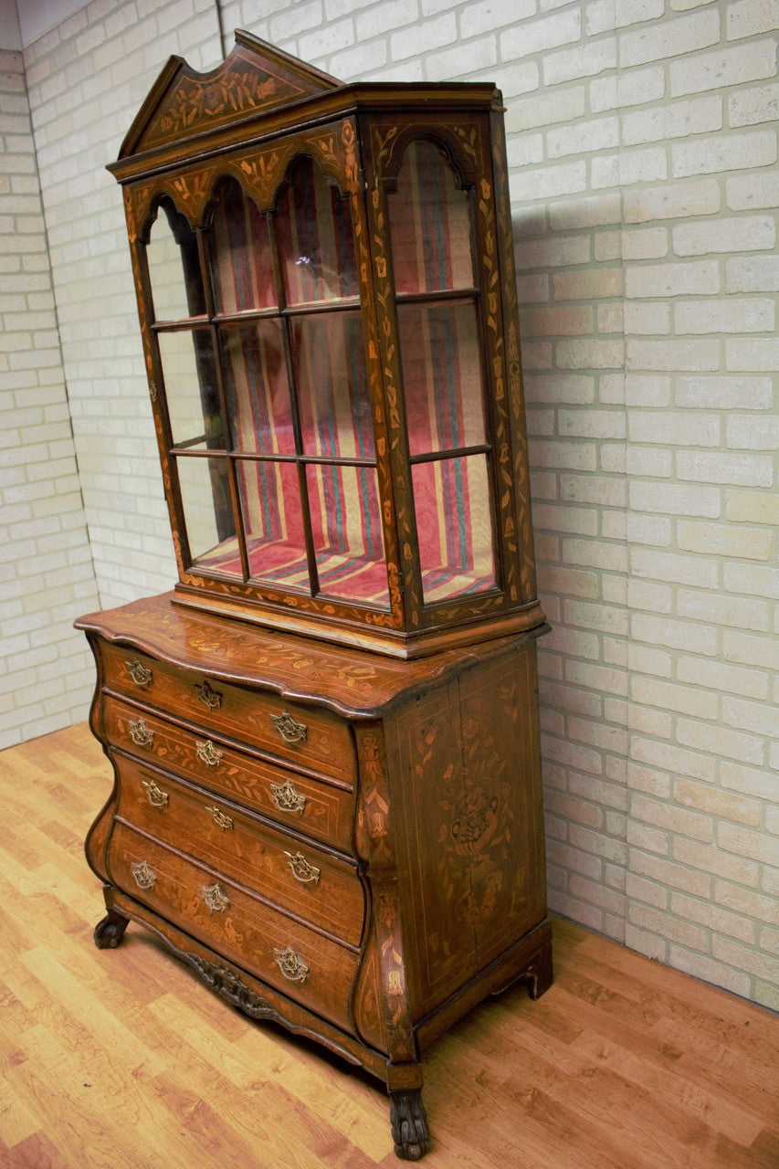Antique Dutch Marquetry Bookcase/Display Cabinet