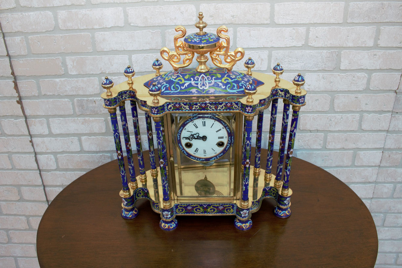 Mid Century Chinese Cloisonné Mantel Clock