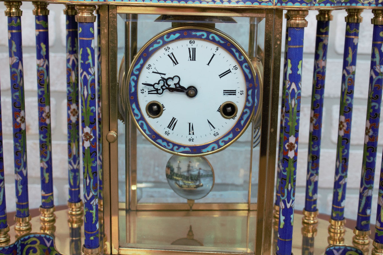 Mid Century Chinese Cloisonné Mantel Clock