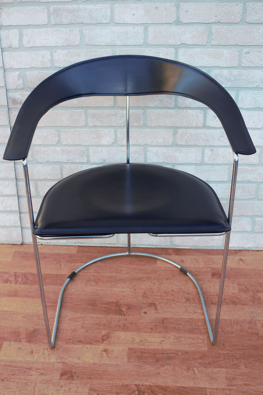 Vintage Italian Black Leather Aarben Dining Chairs - Set of 4