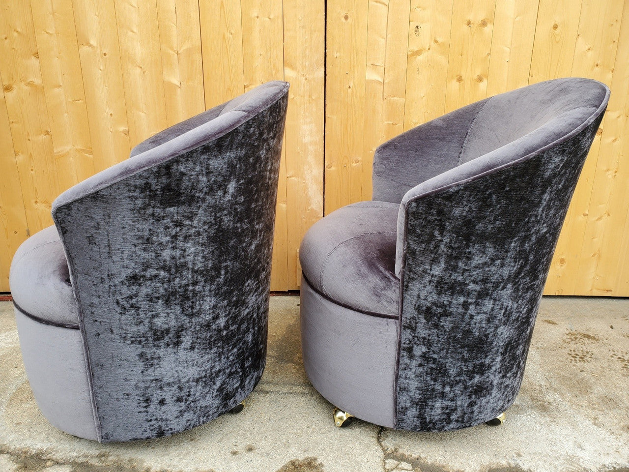 Mid Century Modern Sculptural Barrel Back Chairs on Casters Newly Uphostered - Pair