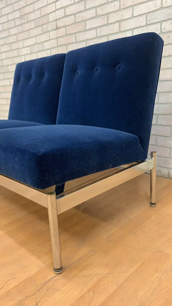 Mid Century Modern Steelcase 3 Seat & 2 Seat Sofa Set Newly Upholstered in “Cobalt Blue” Mohair - Set of 2
