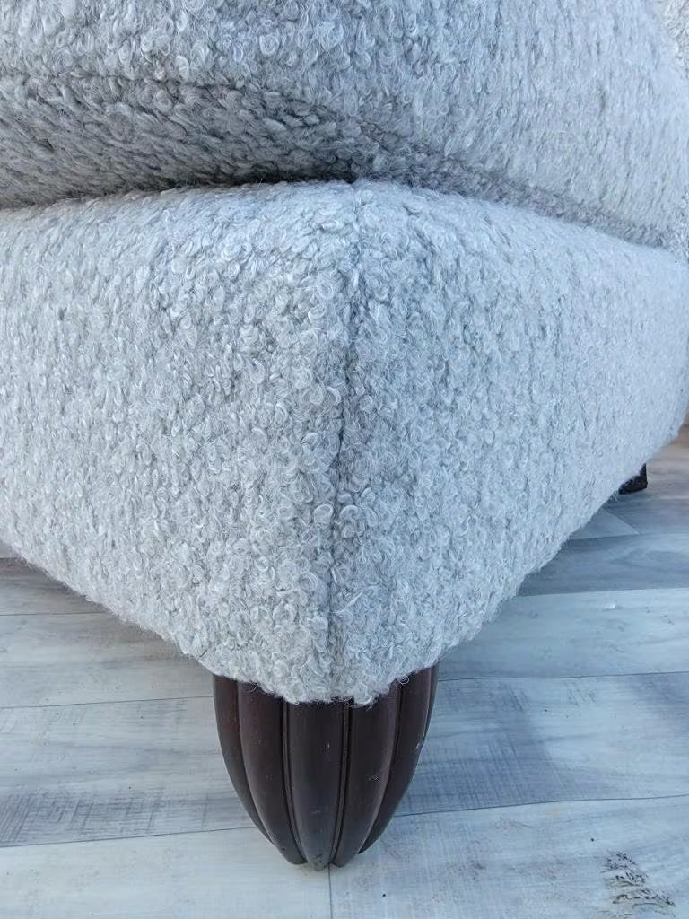 Vintage Barbara Barry for Baker Furniture Slipper Chairs Newly Upholstered in "Cafe-Latte" Sheep's Wool Boucle - Pair