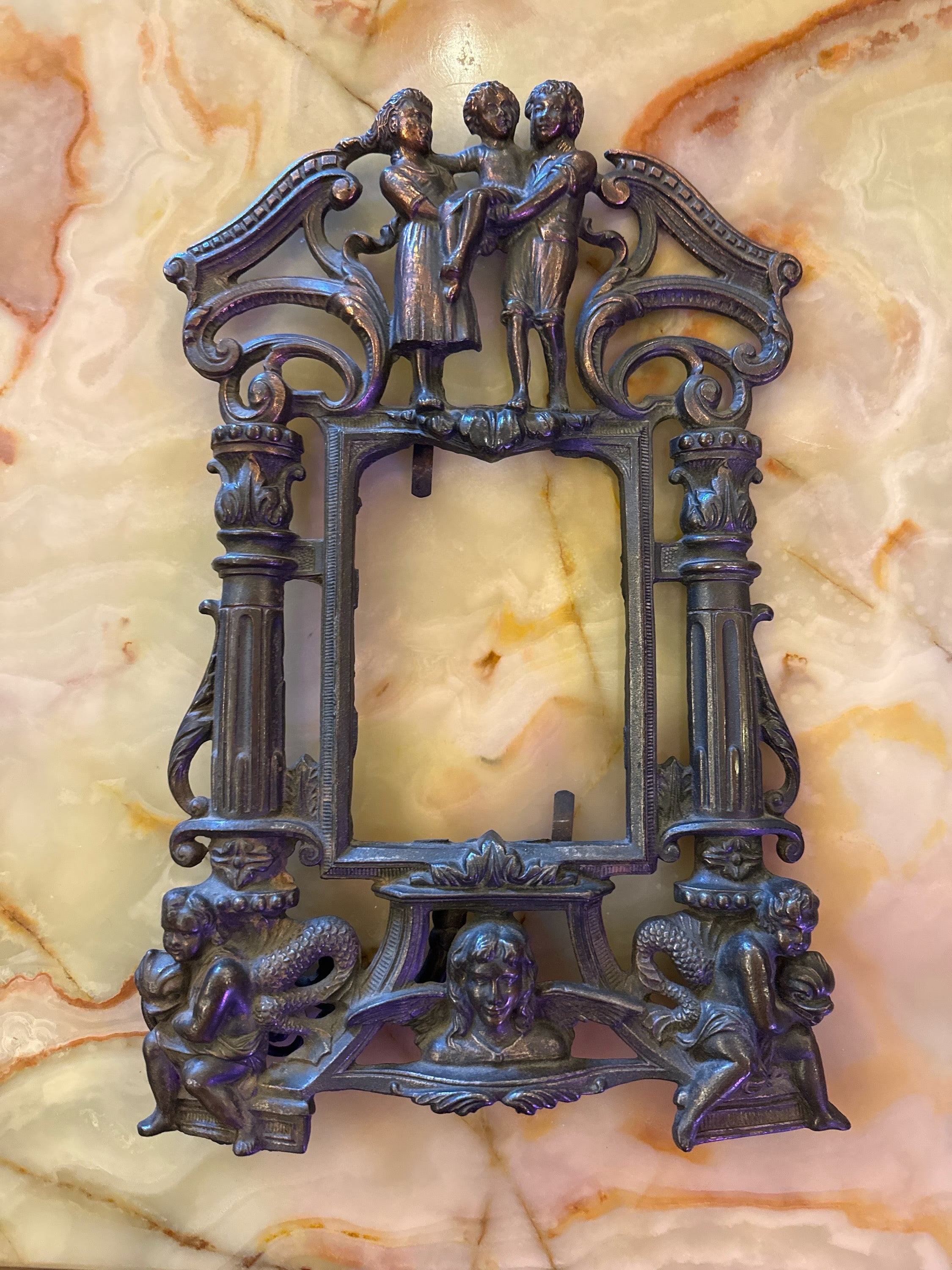 Antique French Gothic Figural Picture Frame