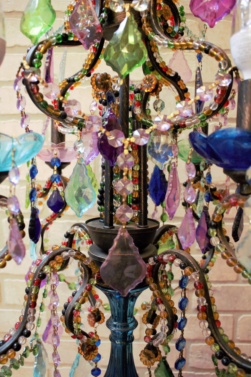 Bohemian Multicolored Crystal Candelabra Table Lamp