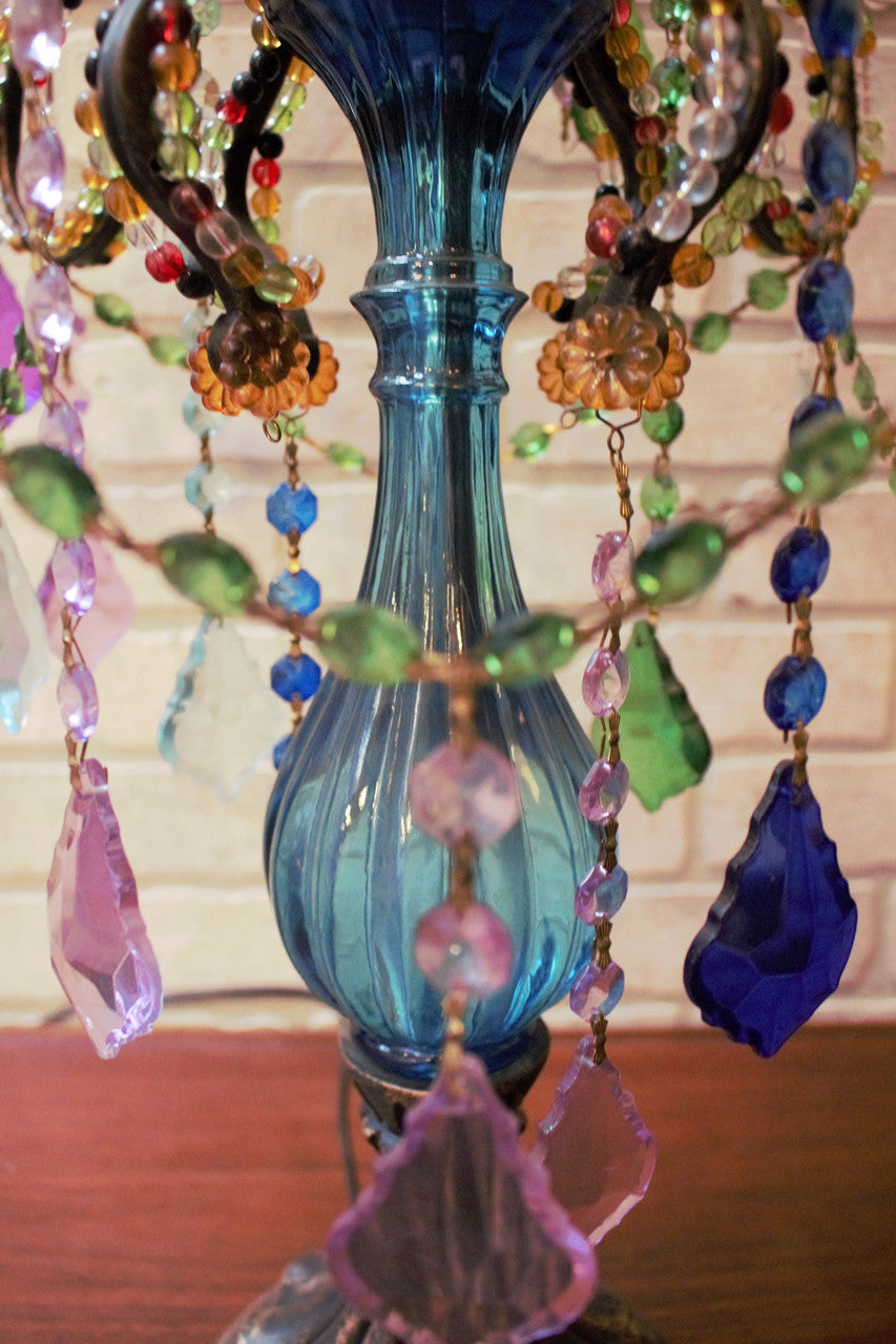 Bohemian Multicolored Crystal Candelabra Table Lamp