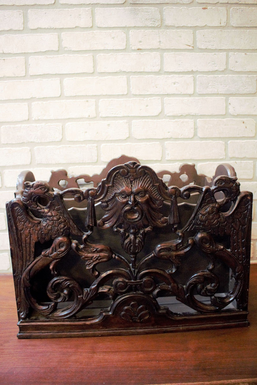 Antique North Wind Canterbury Carved Ornate Magazine Rack