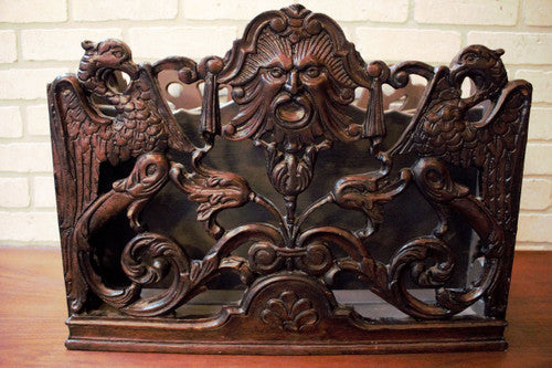 Antique North Wind Canterbury Carved Ornate Magazine Rack