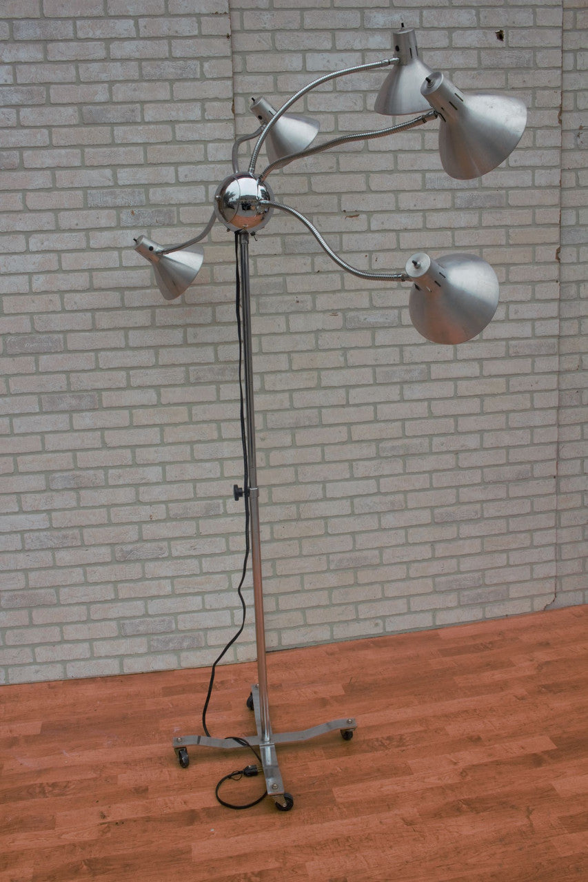 Mid Century Modern Silver Metal 5 Adjustable Heads Floor Lamp