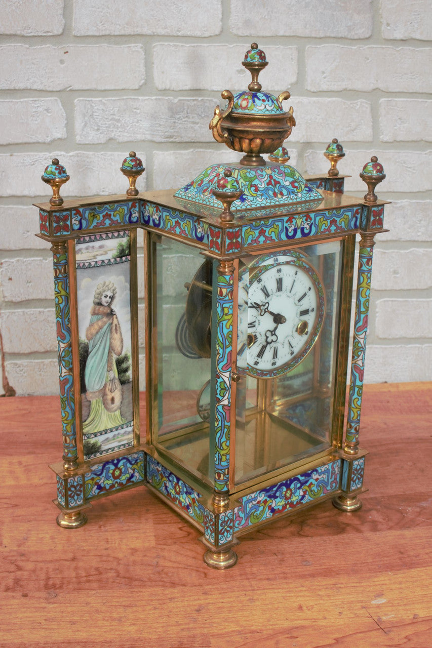Chinese Cloisonné Enamel Wind Up 7 Day Chiming Clock