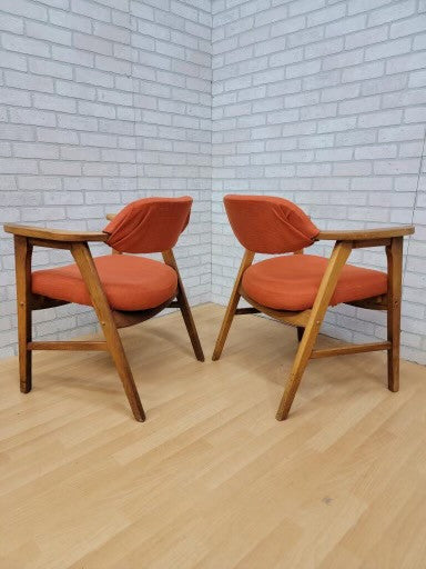 Mid Century Modern Danish Eck Adams Arm Lounge Chair in a Orange Fabric - Pair