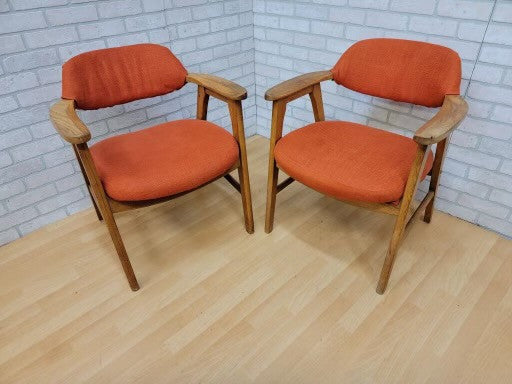 Mid Century Modern Danish Eck Adams Arm Lounge Chair in a Orange Fabric - Pair