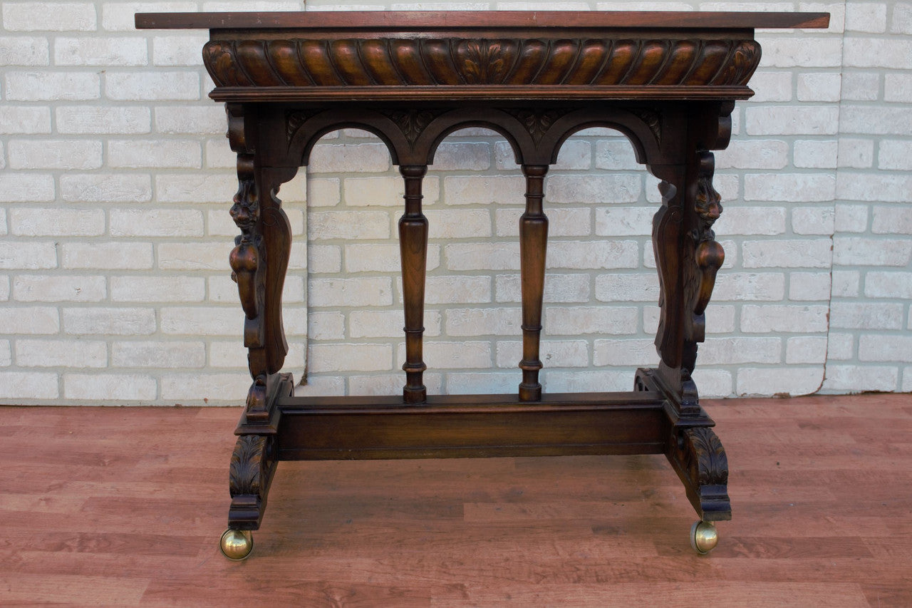 Antique Italian Renaissance Revival Carved Ornate Figural Console Table