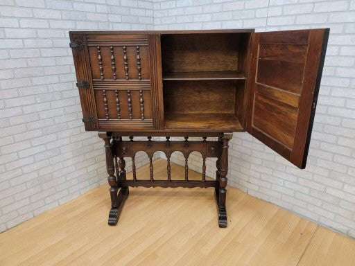 Antique Spanish Renaissance Style Carved Walnut Two Section Pedestal Campaign Chest